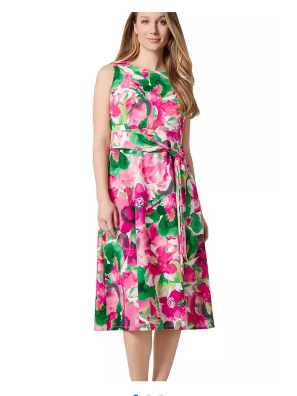 Kasper Floral Tie-Waist Sleeveless Midi Dress Sz 2X(18w) nwt